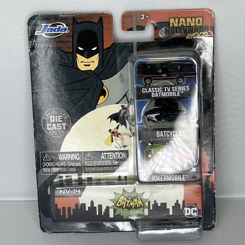 Jada NANO HOLLYWOOD RIDES - BATMAN Classic TV Batmobile, Batcycle, Jokermobile